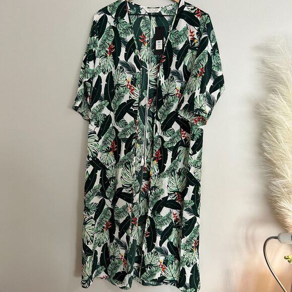 Rachel Zoe Palm Leaf Print Kaftan Duster Cover Up Kimono - Picture 1 of 8